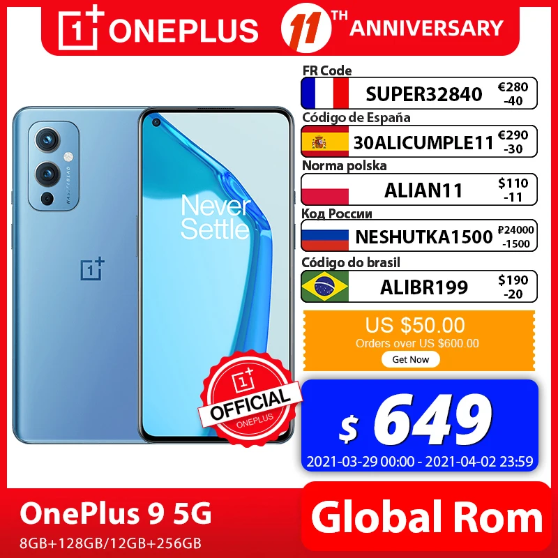 Глобальная прошивка OnePlus 9 5G Snapdragon 888 8GB 128GB смартфон 6,5 ''120 Гц жидкости активно матричные осид, Дисплей Warp 65T OnePlus официального магазина Carter's; code: NESHUTKA1500(1500₽ от 24000₽); SHUTIM1000