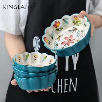 

1pcs Kinglang Japanese Tableware Hand-painted Ceramic Small Bowl Creative Ceramic Bowl Fruit Salad Bowl