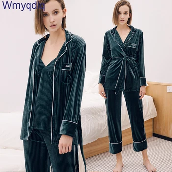 

Wmyqdlq New Product Gold Velvet Pajamas Women Autumn And Winter Sling Pajamas Set Soft And Comfortable Three-Piece Home Service