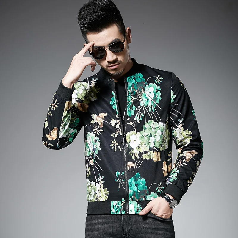 Зеленая Мужская куртка с цветочным принтом Мужская куртка Chaqueta De Beisbol Para Hombre Jaquetas хип-хоп Мужская куртка на молнии дизайнерская мужская куртка 5xl