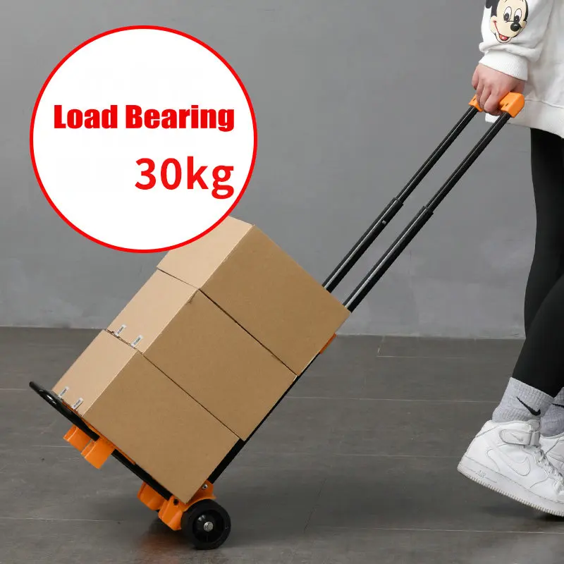 Lightweight Folding Hand Truck, Portable Luggage Cart with Wheels for Personal, Moving, Travel and Shopping Use, Support 66lbs