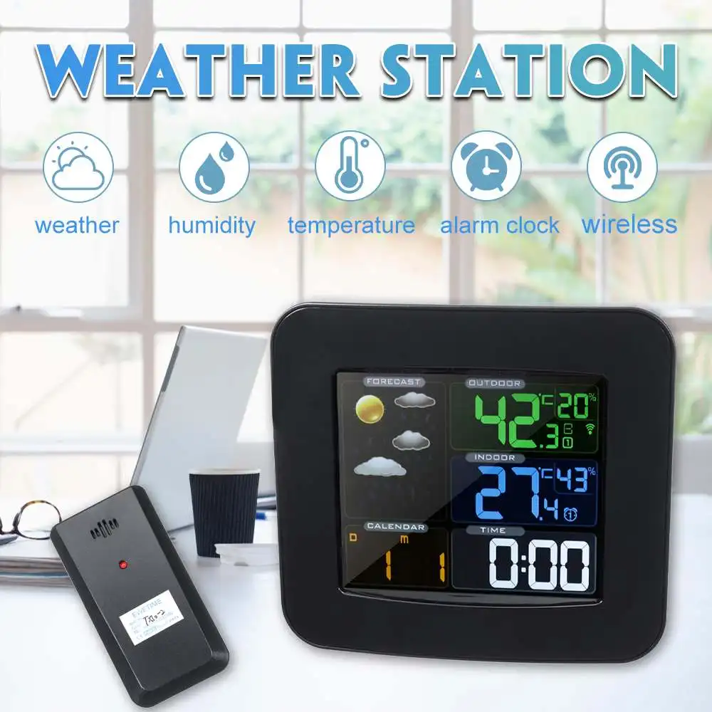 

Weather Station Indoor Outdoor Digital Thermometer Hygrometer Wireless Sensor Forecast Temperature Watch Wall Desk Alarm Clock