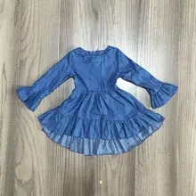 Одежда для маленьких девочек осенне-осеннее платье, одежда детское однотонное синее платье для девочек Хлопковое платье для девочек