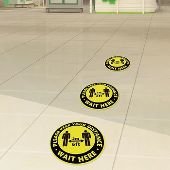 

6 Pack Social Distancing Floor Decals, 12 Inch Round Welcome Practice Social Distancing 6Ft/2M, Stand Here Floor Sticker