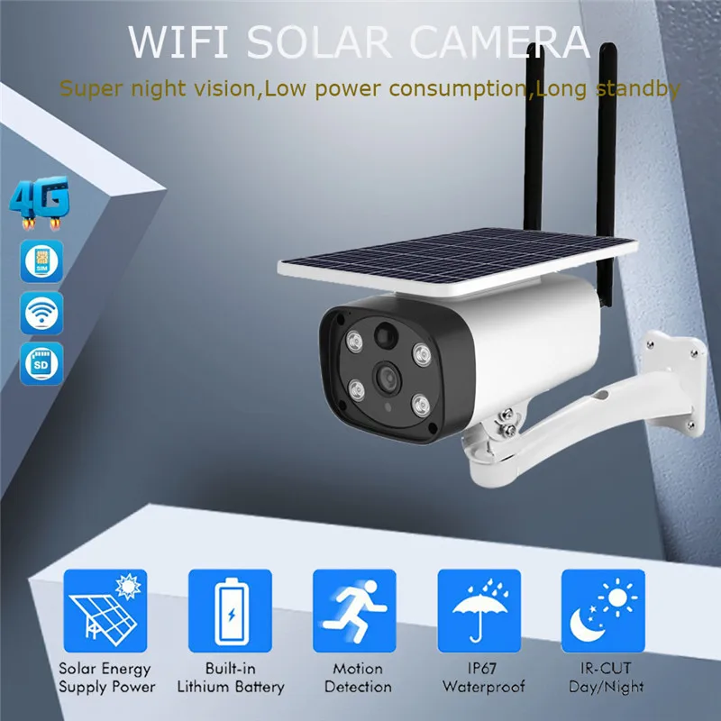 

1080P 4G WIFI Solar IP Camera Wireless Security Surveillance Waterproof Outdoor IR Cut Night Vision Solar Power HD Camera