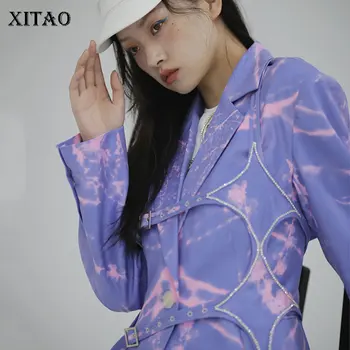 

XITAO Women Fashion New Drawstring Blazer Sequin Single Breast Small Fresh Casual Loose 2020 Spring Patchwork Coat DMY4080