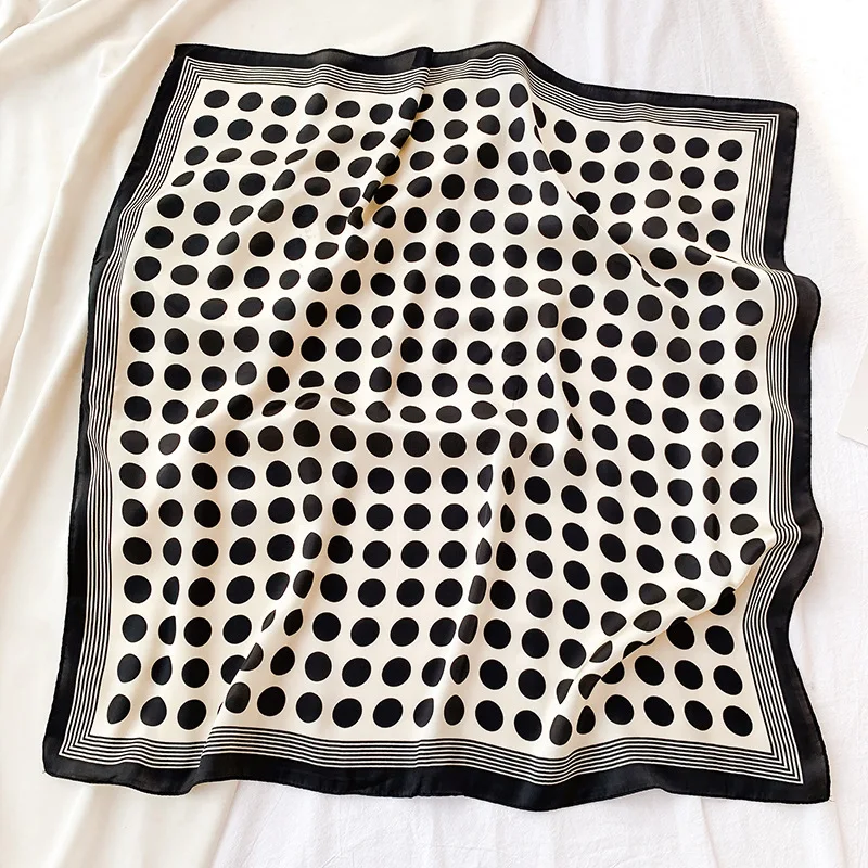 

Small Square Scarf Silk Women 2021 Summer New Wave Dot Printing Professional Bib Fashion Simple Hijab