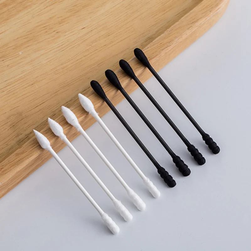 Simple Double Head Cotton Swab Portable Household Makeup Tool White Black 200PCS