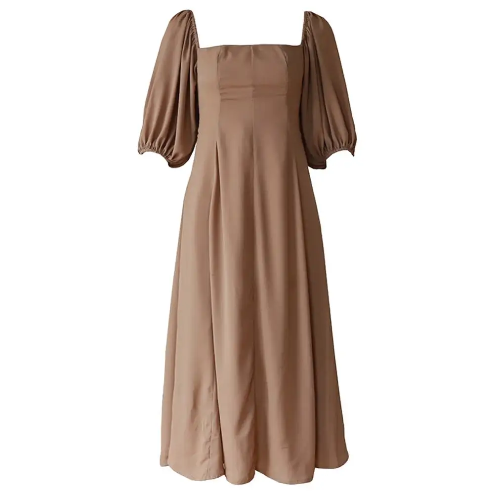 

Retro Square Neck Palace Princess Khaki Mid-length Vintage Dress for Masquerade Party Fancy Dress