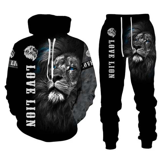 The Lion King Autumn Winter 3D Printed Men's Hooded Sweater Set Men's Sportswear Tracksuit Long Sleeve Men's Clothing Suit 2