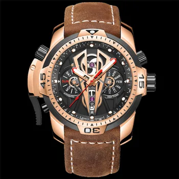 

REEF TIGER/RT Luxury Brand Sports Automatic Mechanical Men Casual Fashion Leather Mechanical Waterproof Watches Clock RGA3591
