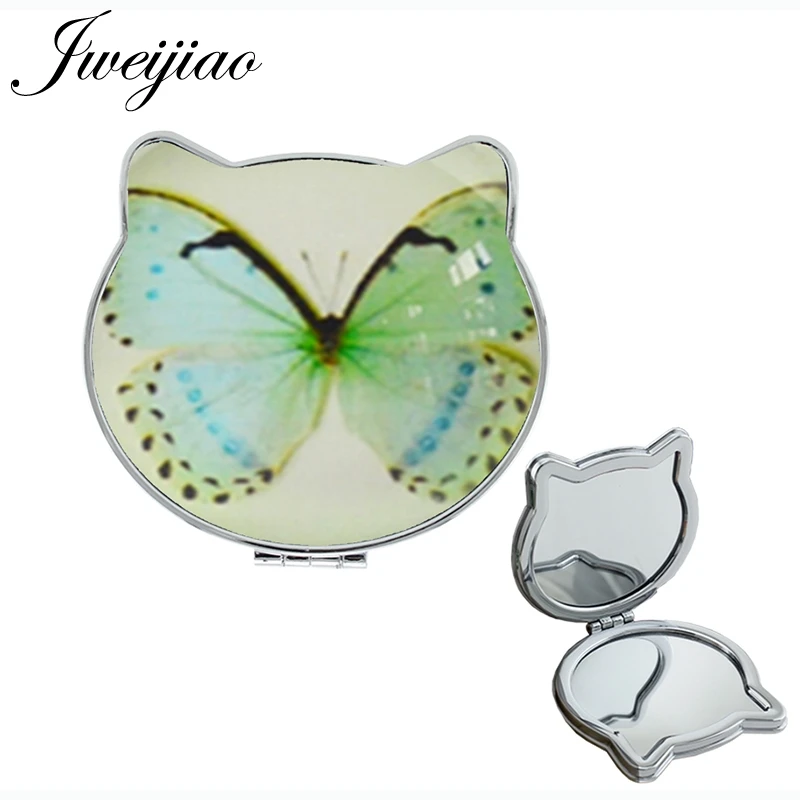 JWEIJIAO cute Butterfly specimens Gift Magnifier Ear Shaped Health PU Compact Hand Vanity Portable leather mirror spiegel D1249 - Цвет: D1256