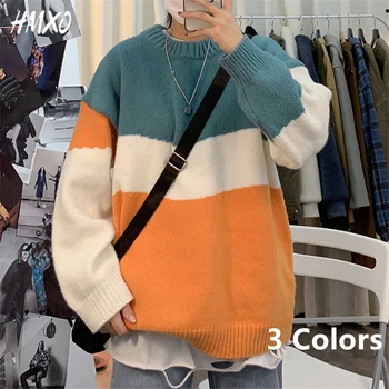 

HMXO New Sweater Men Casual O-Neck Pullover Men Spring Loose Fit Long Sleeve Top Mens Sweaters Knitted Wool Cotton Men's Clothes