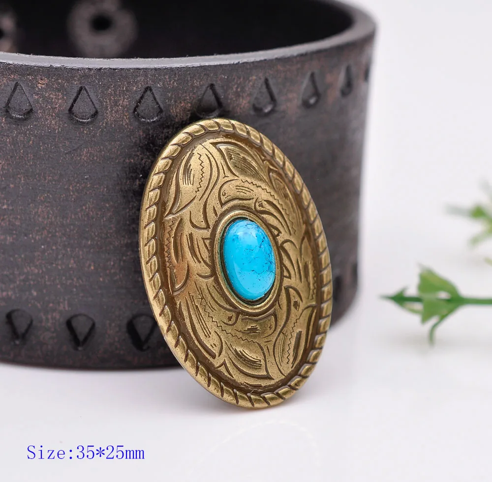 10X Western argent turquoise gravée Selle Tack Ceinture Prairie poussière ovale Conchos