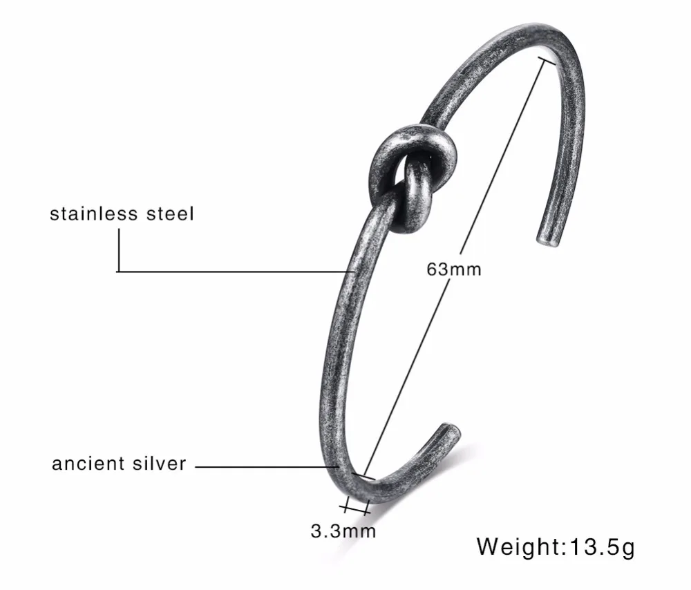 Mens Love Knot Bangle Stainless Steel Antique Silver Color Knot Twisted Cuff Bracelet Unisex Men Jewelry Pulseira Braslet Masculina 13