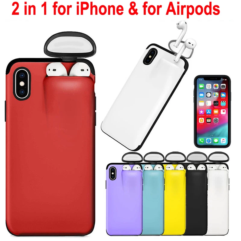 Чехол 2 в 1 для iPhone 11 Pro Max Xs XR X 10 8 7 Plus держатель AirPods Жесткий новый дизайн хранения