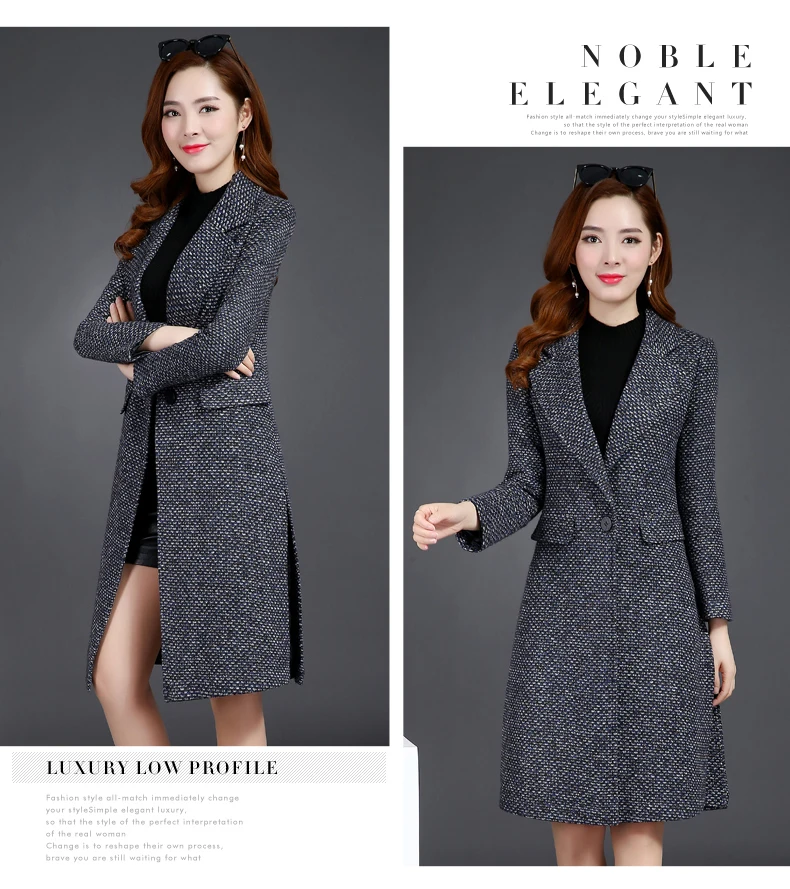 

Abrigos Plaid Coat Female Plus Size 4xl Woolen Coat Slim Jacket Woman Long Coats Fashion Slim Casaco Feminino KJ209