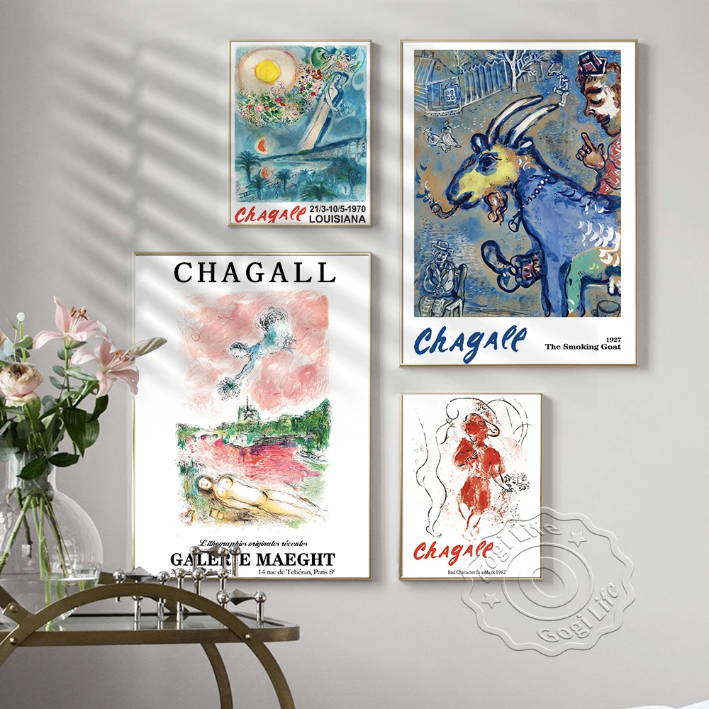 

Marc Chagall Exhibition Museum Poster, The Smoking Goat Abstract Art Prints, Louisiana Gorgeous Watercolor Decorative Painting
