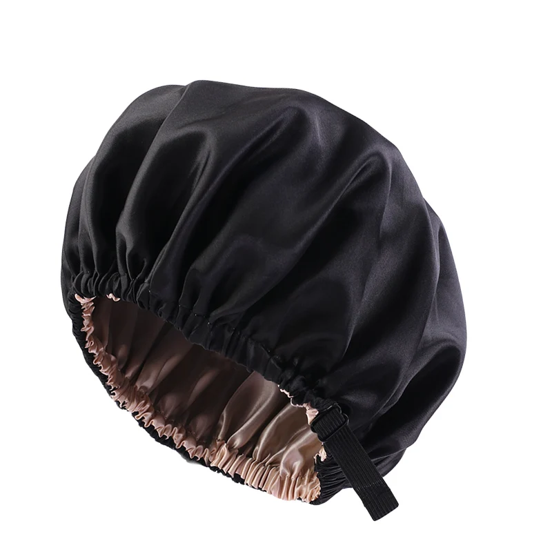 New Reversible Satin Bonnet double layer adjustable size Sleep Night Cap Head Cover Bonnet Hat for For Curly Springy Hair Black ladies head wraps Hair Accessories