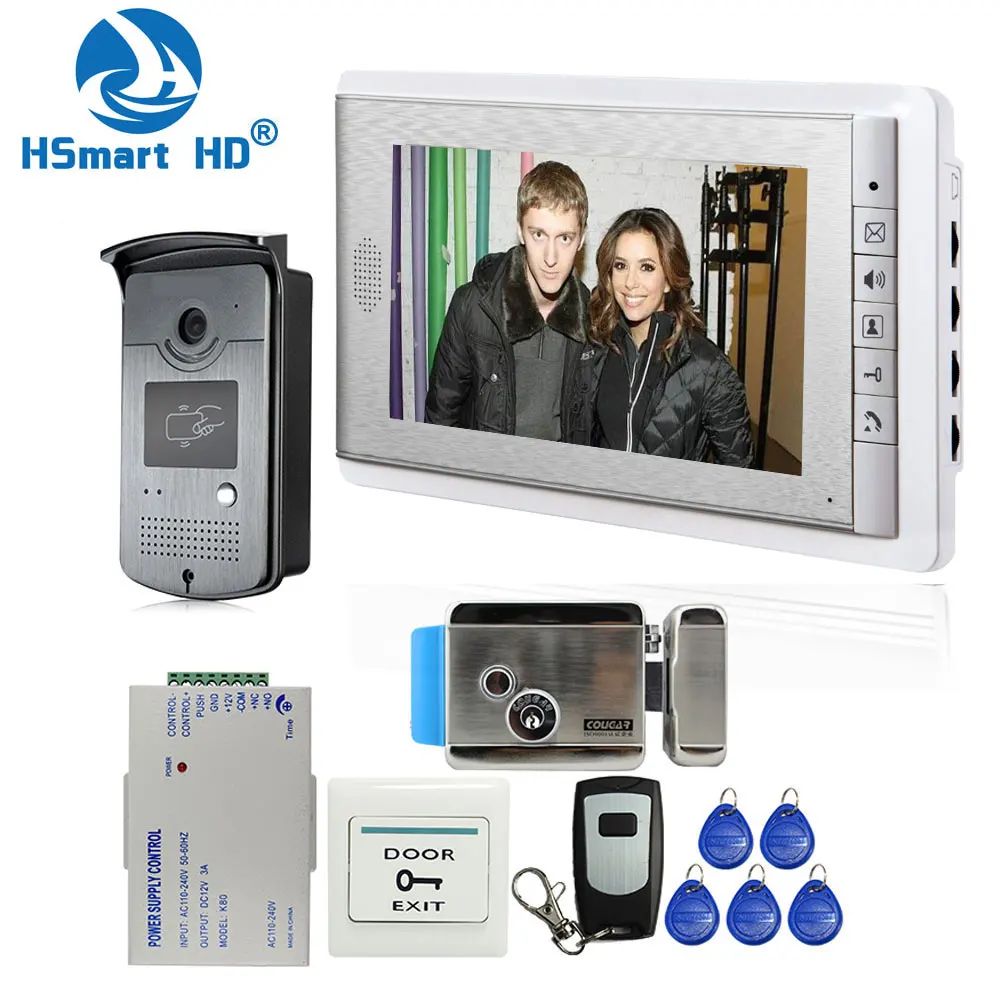 Home Wired 7 inch Video Door Phone Intercom Entry System 1 Monitor + 1 RFID Access IR Camera + Electric Control Door Lock