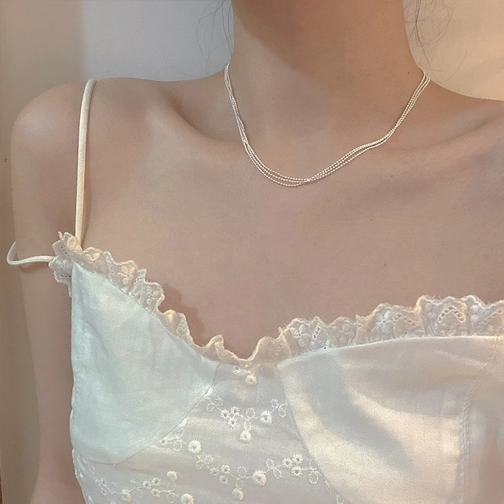 Multilayer Overlapping Necklace  Round Bead Chain Korean Simple Temperament  Sparkling Neck Chain Clavicle Chain Necklace Women