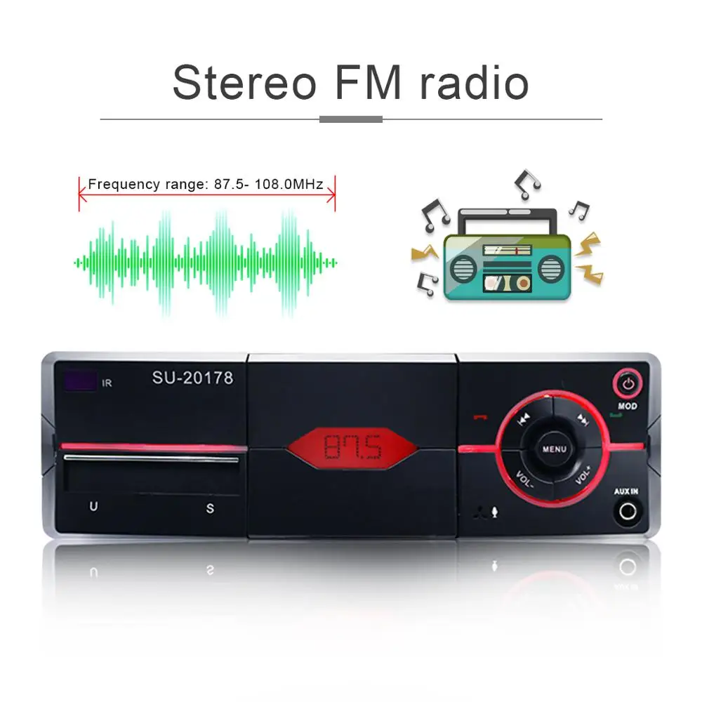 Автомобильный радиоприемник 12 в Bluetooth, автомобильный стерео In-dash 1 Din, FM, Aux вход, поддержка Mp3/MP4, USB, MMC, WMA, AUX IN, TF, автомобильный радиоприемник, Авторадио плеер