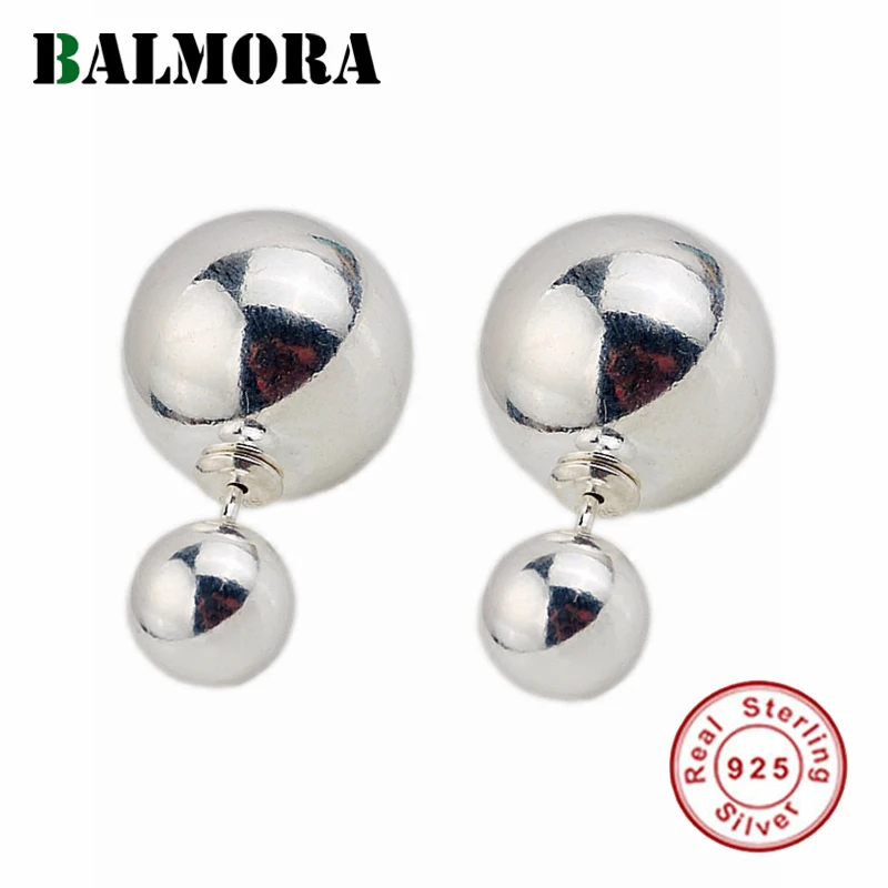 Женские серьги-пусеты BALMORA серьги с двойными шариками из настоящего серебра 925
