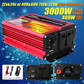 

Solar Inverter 12V 220V 3000W Pe ak Voltage Converter Transformer DC 12V&24V 48V&60V To AC 110V/220V Auto Adapt Inversor