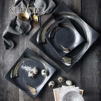 

NIMITIME Japanese Style Ceramic Sushi Square Plate Snack Dessert Plate Restaurant Retro Series Tableware