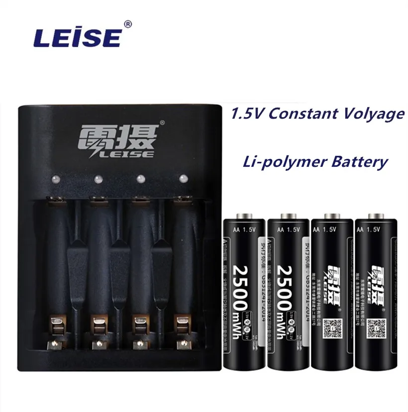 

Leise 1.5V AA Li-polymer 2500mwh rechargeable Battery 2a lithium batteries with Intelligent Battery Charger usb Indicator Light