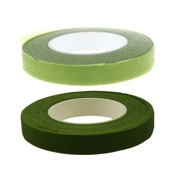 

2 roll 30Yard 12mm Self-Adhesive Paper Tape Floral Stem For Garland Wreaths DIY Craft Artificial Silk Flower, Light-Green & Gree