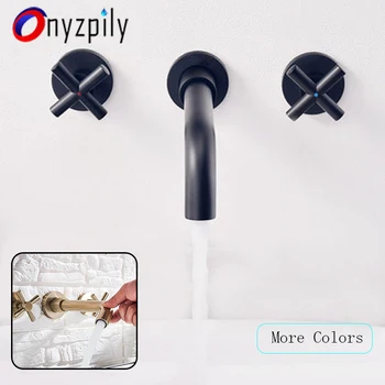

Onyzpily Basin Faucet Brushed Gold Black Wall Mounted washbasin faucet 360 Rotation Dual Handles Hot Cold Water Sink Mixer