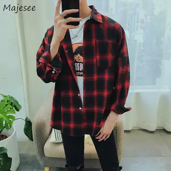 

Shirts Men Long Sleeve Plaid Shirt Plus Size All Match Mens Clothing 2020 New Trendy Casual BF Students High Quality Black Tops
