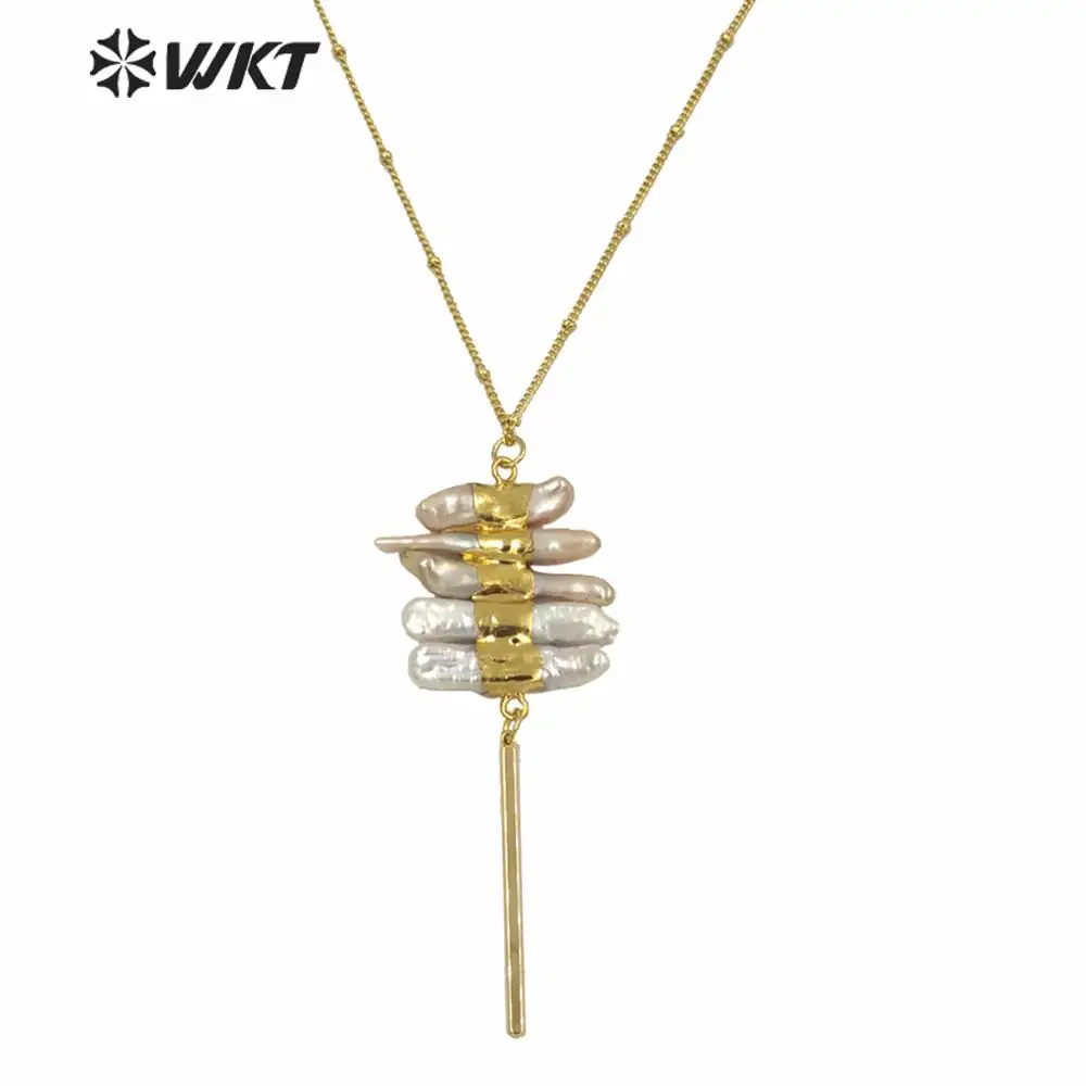 

WT-N1124 5pcs/lot Wholesale Beautiful Natural Freshwater Pearl Necklace With Gold Electroplated link chain for women Jewelry