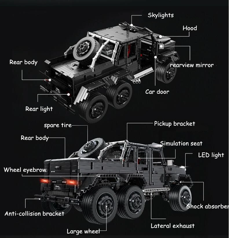 1:8 Technic MOC большой G63 RC Внедорожник 6x6 строительные блоки внедорожные транспортные средства Кирпичи DIY игрушки подарок для детей