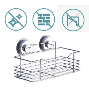 

Suction Cup Wall Shelf Shower Gel Holder Bathroom Storage Kitchen Rustproof Stainless Steel Rack
