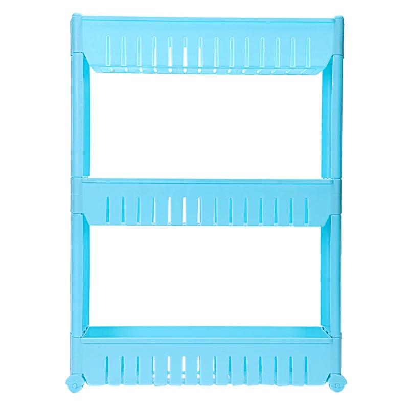 

Slim Slide Out Kitchen Trolley Rack Holder Storage Shelf Tower Folding 3 Tire, Blue