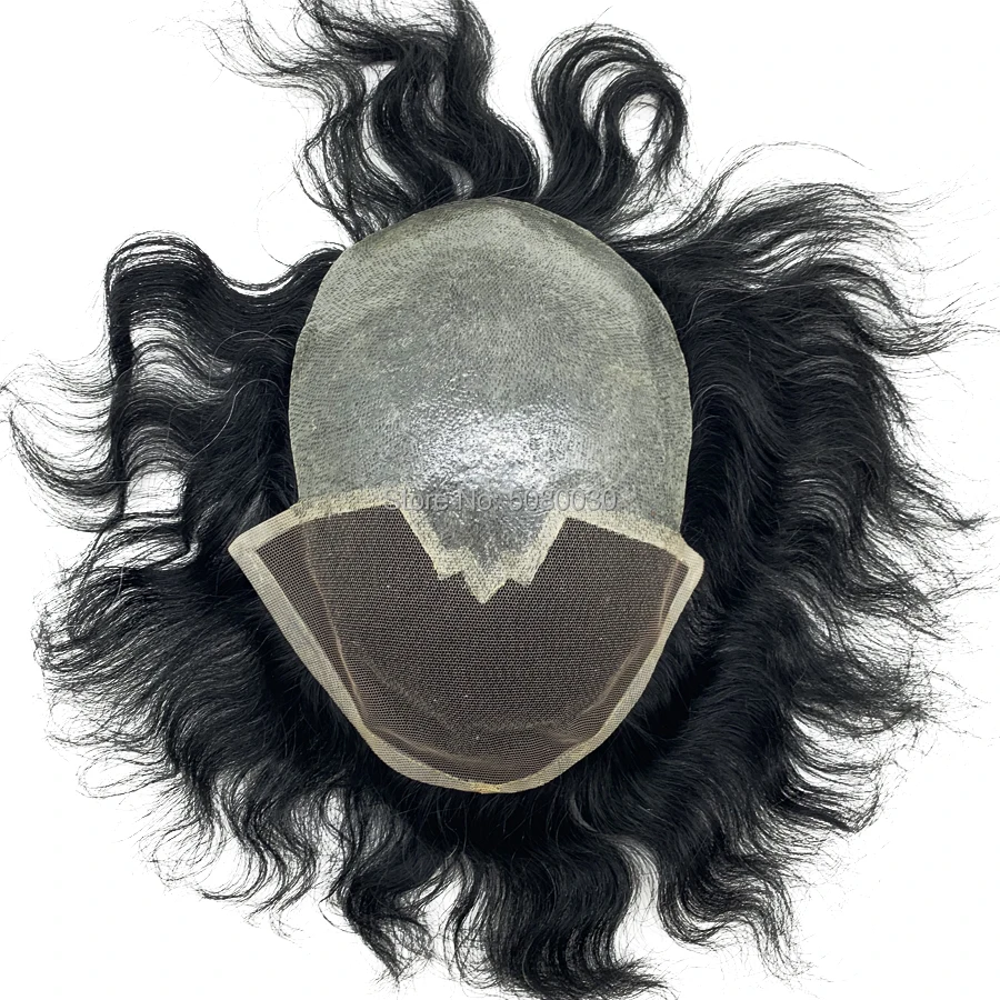 Изготовление на заказ спереди французское кружево с ПУ мужчины замена волос накладка из искусственных волос для мужчин