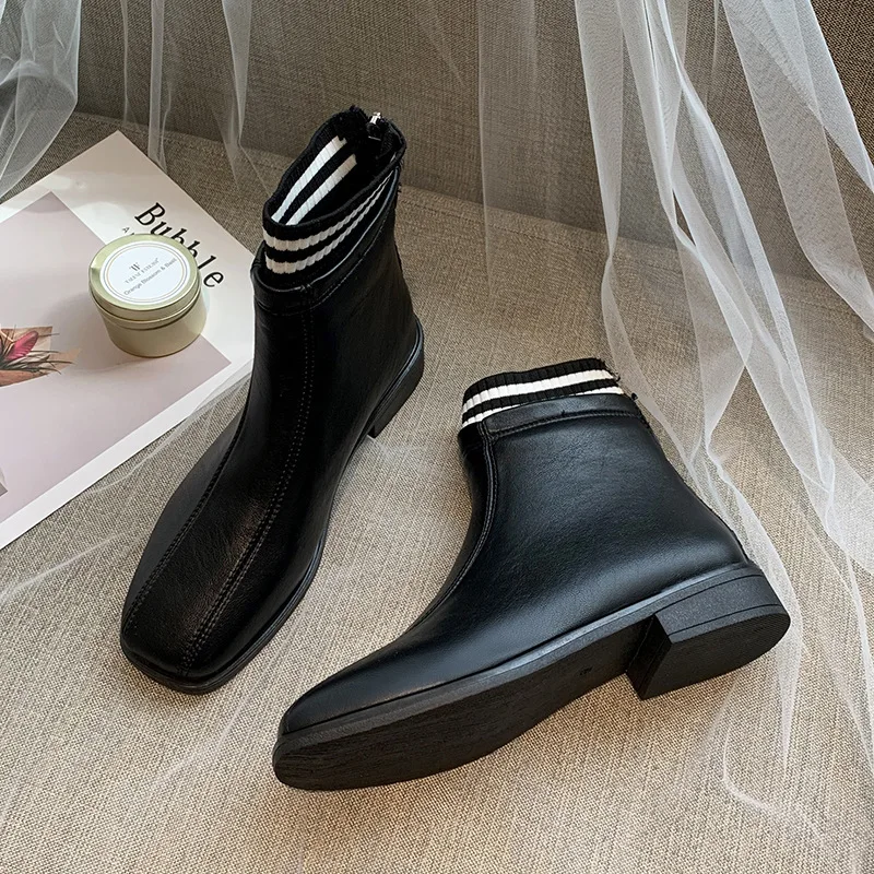 

Thin Boots 2019 Autumn & Winter New Style Socks Boots plus Velvet Short Boots Women's Winter Leather Boot Women's Chunky-Heel Tu