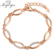Mytys браслет из розового золота для женщин, цепочка с кристаллами, браслеты с застежками-карабинами B1162