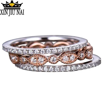 

3pcs/set Dainty Ring Set For Women Rose Gold Bridal Retro Wedding Band Promise Engagement For Wome 925 anillos Silver Rings