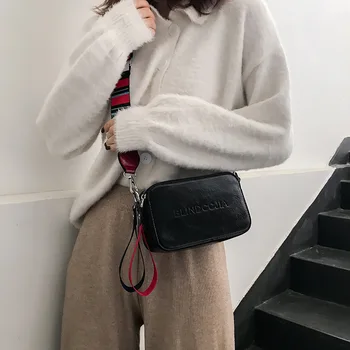 

Women bag New Shoulder Bag Casual Fashion Small Square Bag Girl Handbag Wide Strap Black Leather Crossbody Cell phone bag