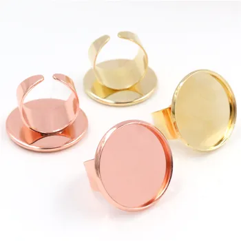 

25mm 4pcs Rose Gold Colour / Gold Color Brass Adjustable Ring Settings Blank/Base,Fit 25mm Glass Cabochons,Buttons;Ring Bezels
