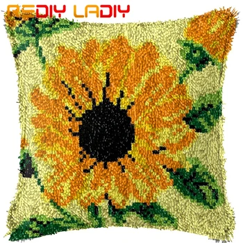 

Latch Hook Cushion Gold Sunflower Printed Canvas Cushion Cover Acrylic Yarn Crochet Pillow Case Kits Hobby & Crafts Home Decor