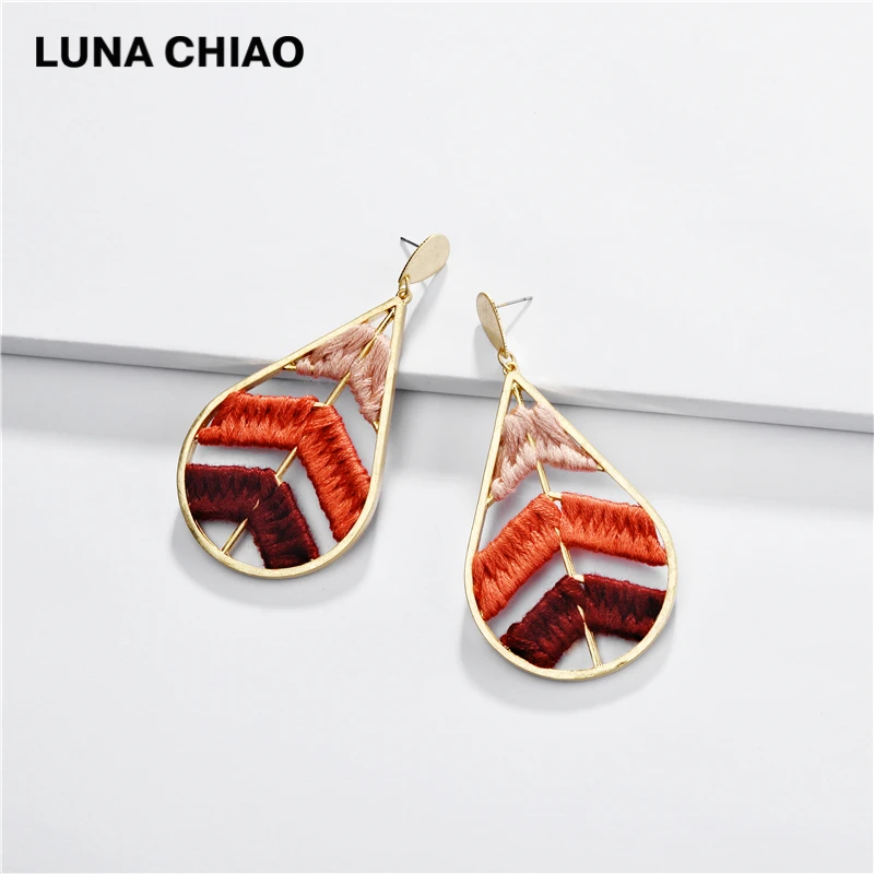 LUNA CHIAO, модные ювелирные изделия, цветные хлопковые плетеные серьги, богемные серьги в виде капель для женщин