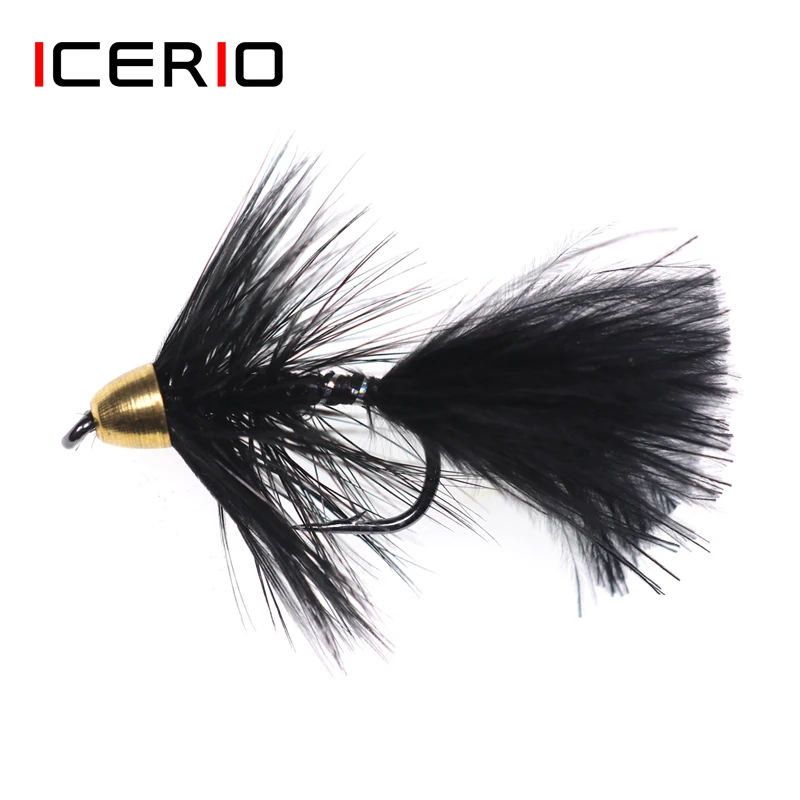 

ICERIO 6PCS Brass Cone Heads Woolly Bugger Streamers Fly Tying Hook Trout Fishing Fly Lure Bait