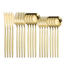 Talheres de ouro conjunto de jantar de aço inoxidável utensílios de cozinha conjunto de louça colher garfo faca de jantar talheres de ouro