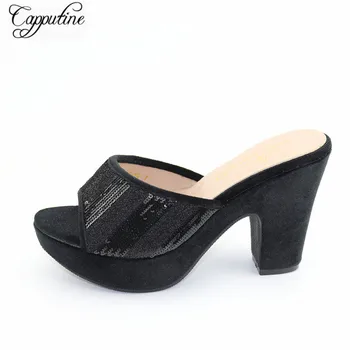 

Lateest Black Party Pumps African Women's High Heel Shoes With Sequins CFS16 Heel Height 10.5CM