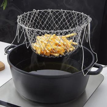 

1PCS Foldable Rinse Strain Stainless Steel Folding Frying Basket Colander Sieve Mesh Strainer Kitchen Cooking Tools Accessories