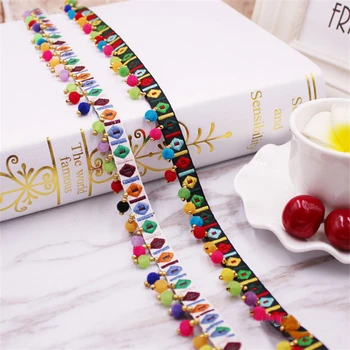 

5Yards Meetee 1cm Ethnic Jacquard Ribbon Beaded Lace Webbing Trim DIY Handmade Clothing Bags Curtain Decor Accessories